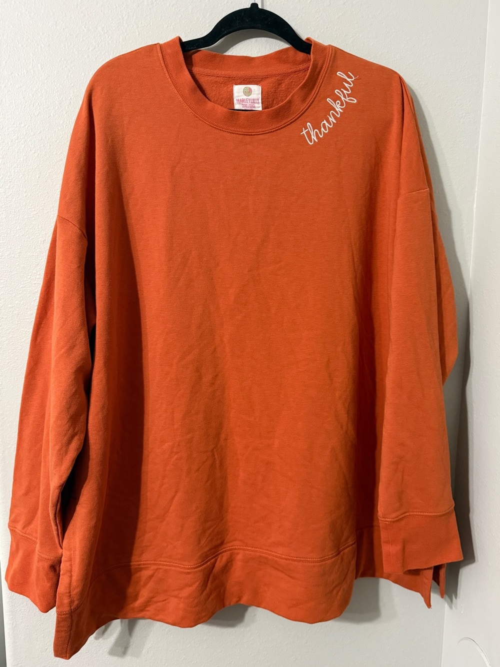 Marleylilly Thankful Orange Sweatshirt Oversized Crewneck Casual Holiday 2X/3X